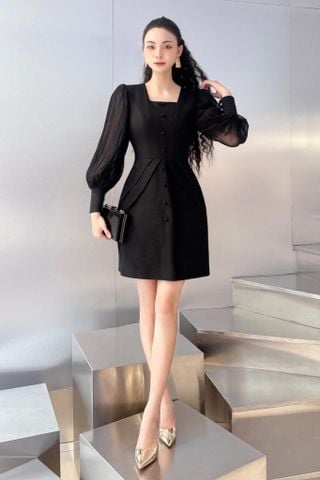 V991 - Váy ôm a cổ u tay lưới dập ly - BELY