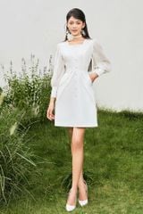 V991 - Váy ôm a cổ u tay lưới dập ly - BELY