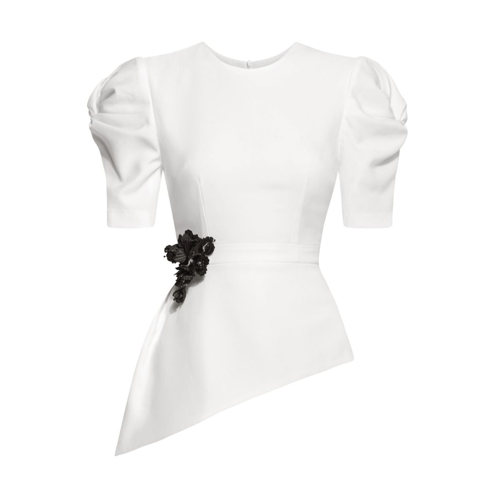 A898 - Áo peplum tay phồng thiết kế bất đối xứng xếp ly hông, tay áo xoắn ôm, cổ tròn - BELY