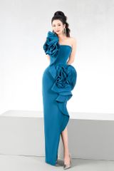 V959 - Váy thiết kế hoa khối xẻ đùi