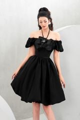 V1017 - Váy đầm thiết kế cổ 2 in 1, xòe tạo khối