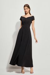 V958 - Váy đầm trễ vai, thiết kế chiết ly thân trước, xẻ đùi