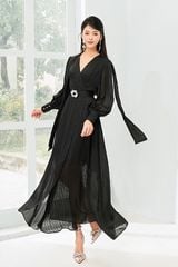 V1015 - Váy đầm thiết kế cổ tim vắt