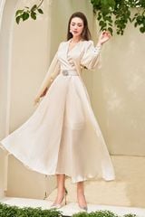 V1015 - Váy đầm thiết kế cổ tim vắt