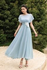 V1014 - Váy đầm thiết kế tay liền, xòe xẻ mảnh