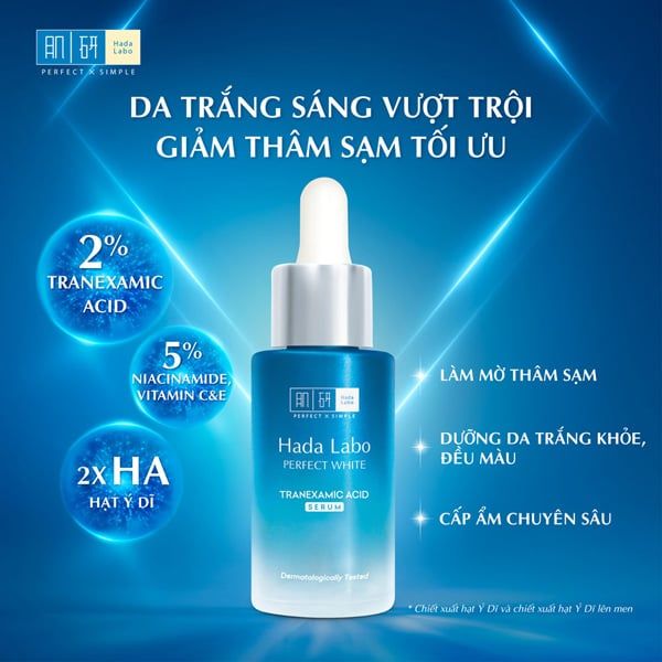 Serum Dưỡng Trắng Hada Labo Perfect White Tranexamic Acid Serum Giảm Thâm Sạm, Mờ Thâm 30ml