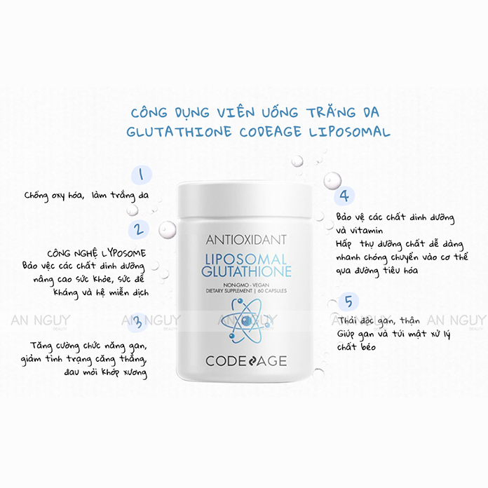 Viên Uống CodeAge Liposomal Glutathione Chống Oxy Hóa, Sáng Da 60 Viên