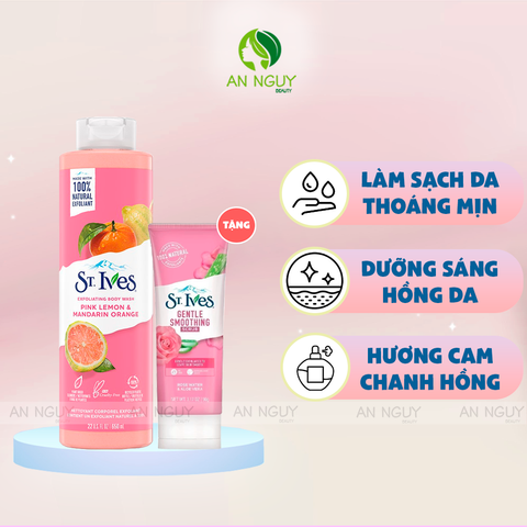 [MUA 1 TẶNG 1] Sữa Tắm ST.Ives Exfoliating Body Wash 650ml + Túi Tote Rút Dây/ Tẩy Tế Bào Chết Mặt St.Ives 90g