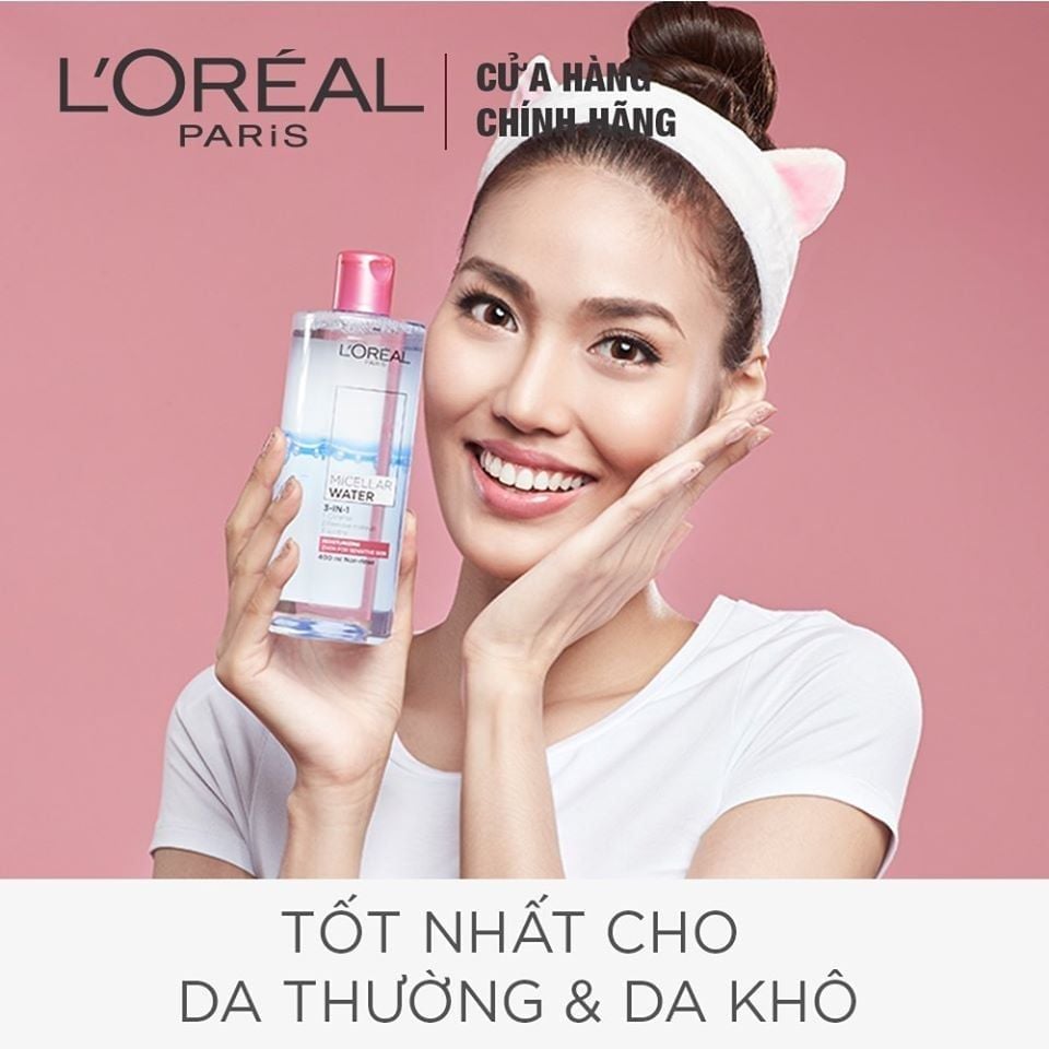 Nước Tẩy Trang L’Oreal Micellar Water 3-in-1 Moisturizing Mềm Mịn Da Dành Cho Da Thường, Khô (Hồng)