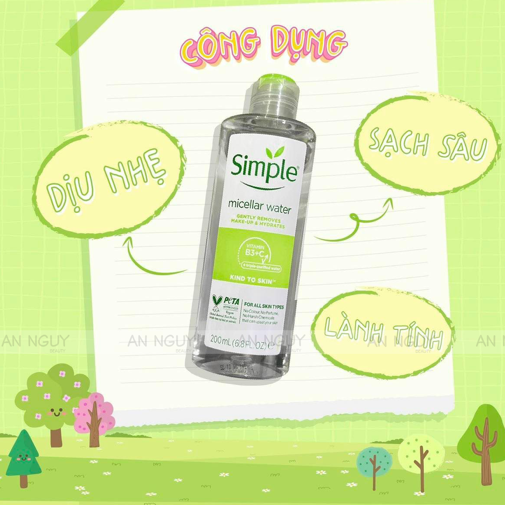 Nước Tẩy Trang Simple Micellar Cleansing Water Làm Sạch Da Dịu Nhẹ