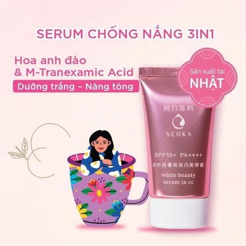 Kem Chống Nắng SenKa White Beauty Serum In CC 3 In 1 Dưỡng Sáng Da, Nâng Tông 40g