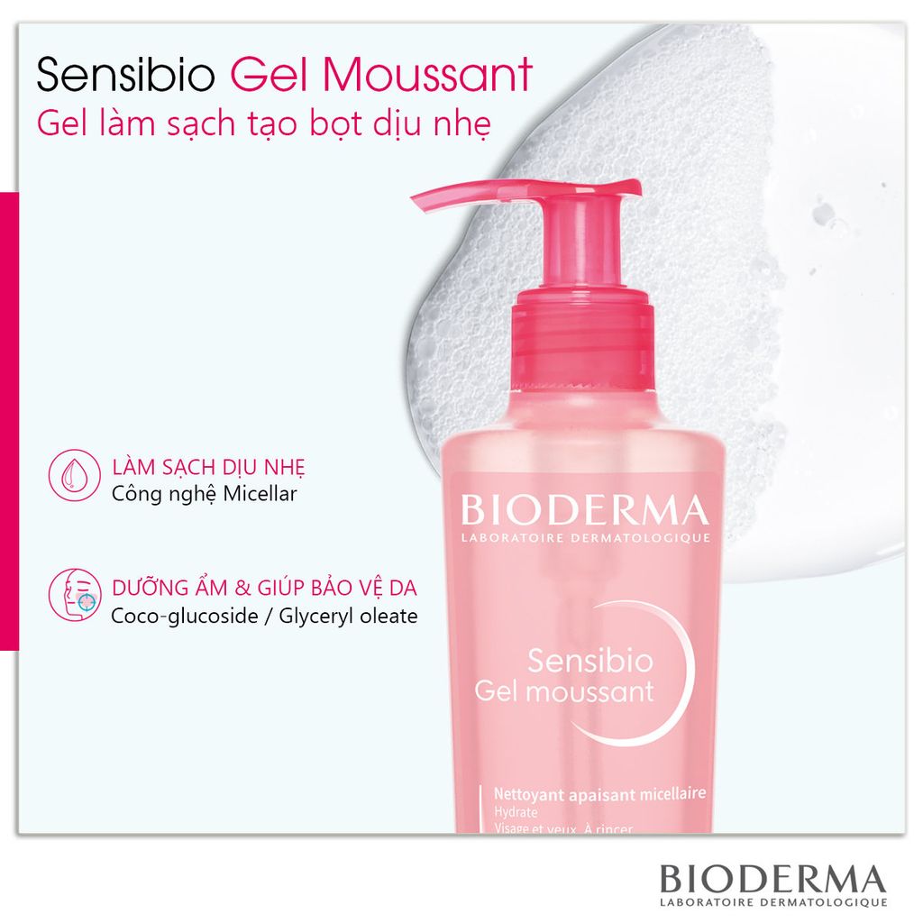 Gel Rửa Mặt Bioderma Sensibio Gel Moussant Tạo Bọt Cho Da Nhạy Cảm