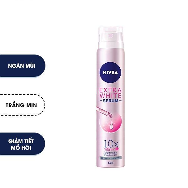 Xịt Khử Mùi Nivea Extra White Serum 10X Vitamin C Spray Whitening Skin Dưỡng Da Sáng Mịn 100ml