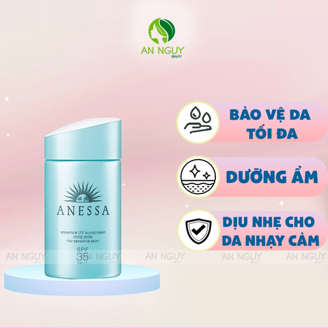 Sữa Chống Nắng Anessa Moisture UV Sunscreen Mild Milk SPF35 PA+++ Cho Da Nhạy Cảm & Trẻ Em 60ml