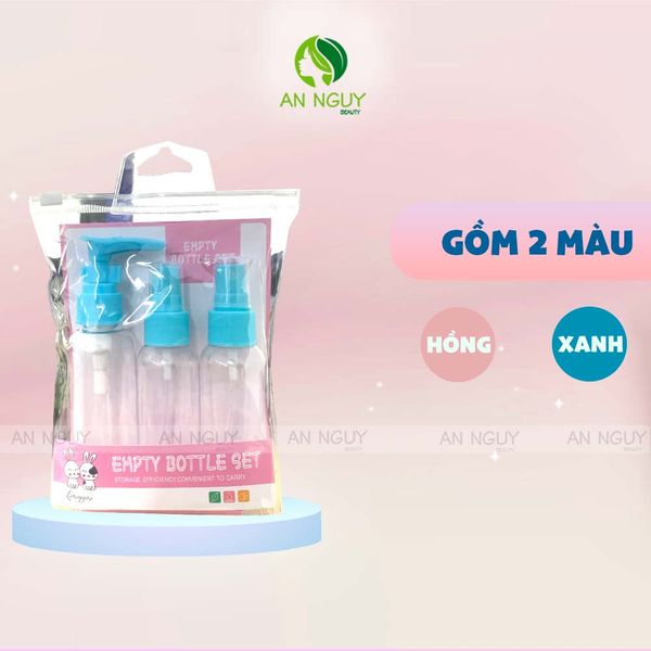 Bộ Chiết Mỹ Phẩm Empty Bottle Set 3 Món (Xanh/ Hồng)