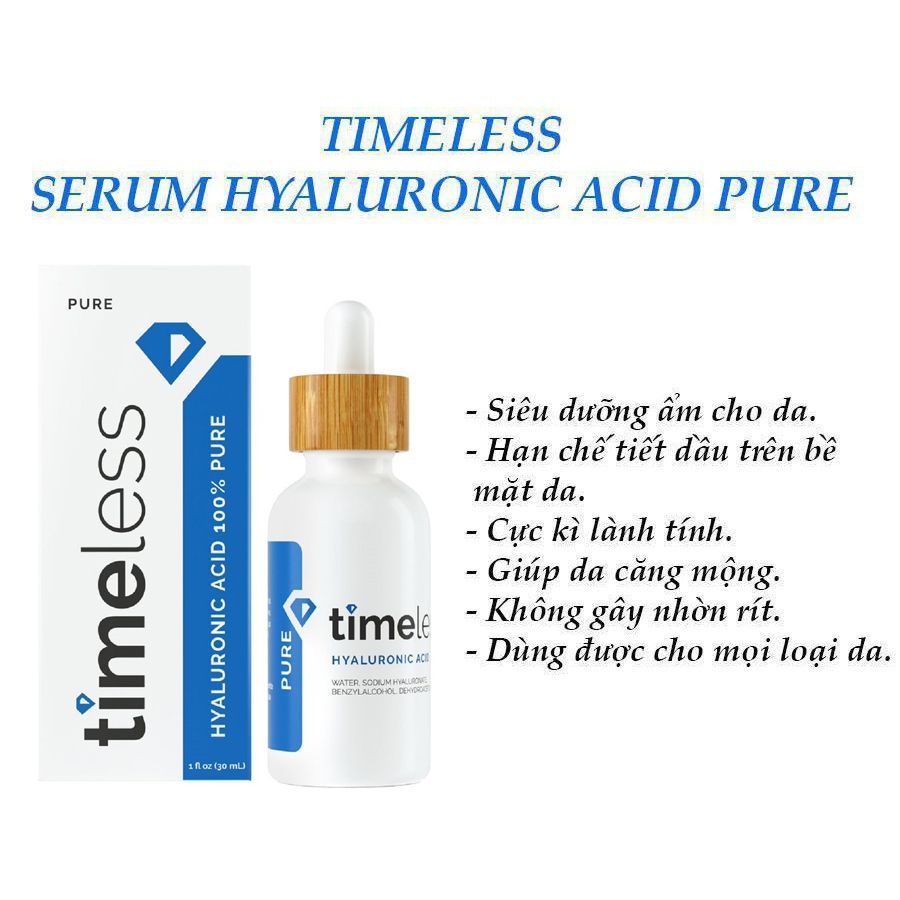 Tinh Chất Timeless Hyaluronic Acid 100% Pure Serum Cấp Nước, Dưỡng Ẩm 60ml
