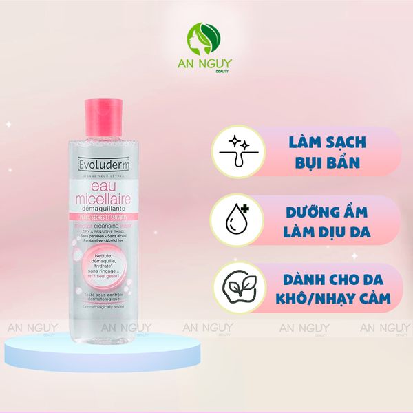 Nước Tẩy Trang Evoluderm Micellar Cleansing Water Dry & Sensitive Skins Cho Da Khô Và Nhạy Cảm (Màu Hồng)