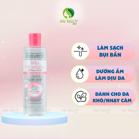 Nước Tẩy Trang Evoluderm Micellar Cleansing Water Dry & Sensitive Skins Cho Da Khô Và Nhạy Cảm (Màu Hồng)