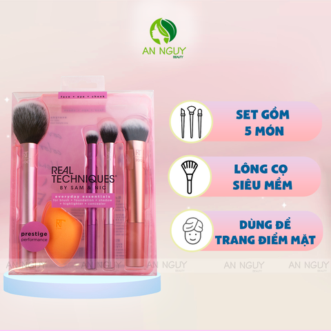 Set Cọ + Bông Mút Trang Điểm Real Techniques Everyday Essentials