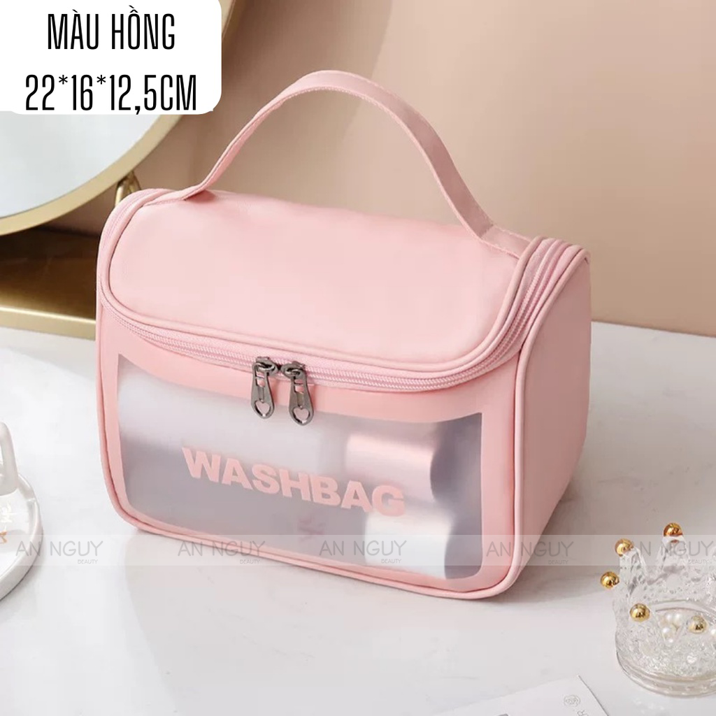 Túi Đựng Mỹ Phẩm WASH BAG Dạng Hộp Có Nắp Khóa Lớn