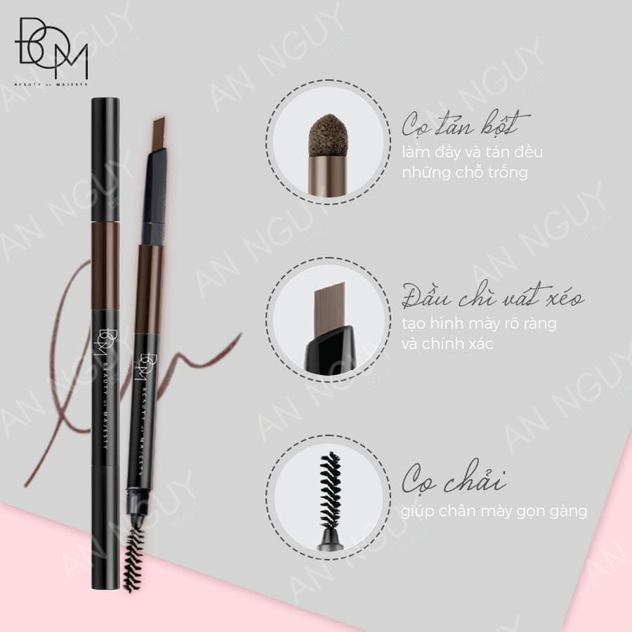 Chì Kẻ Mày BOM 3 In 1 Triple Edge Eyebrow Sắc Nét, Lâu Trôi