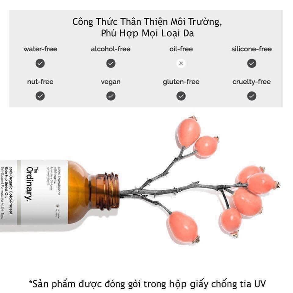 Serum The Ordinary 100% Organic Cold-Pressed Rose Hip Seed Oil Cấp Ẩm, Dưỡng Sáng Da 30ml