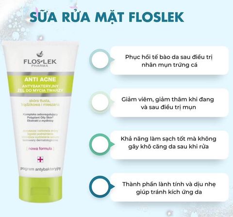 Sữa Rửa Mặt Floslek Anti Acne Face Cleansing Gel Dành Cho Da Dầu Mụn 200ml