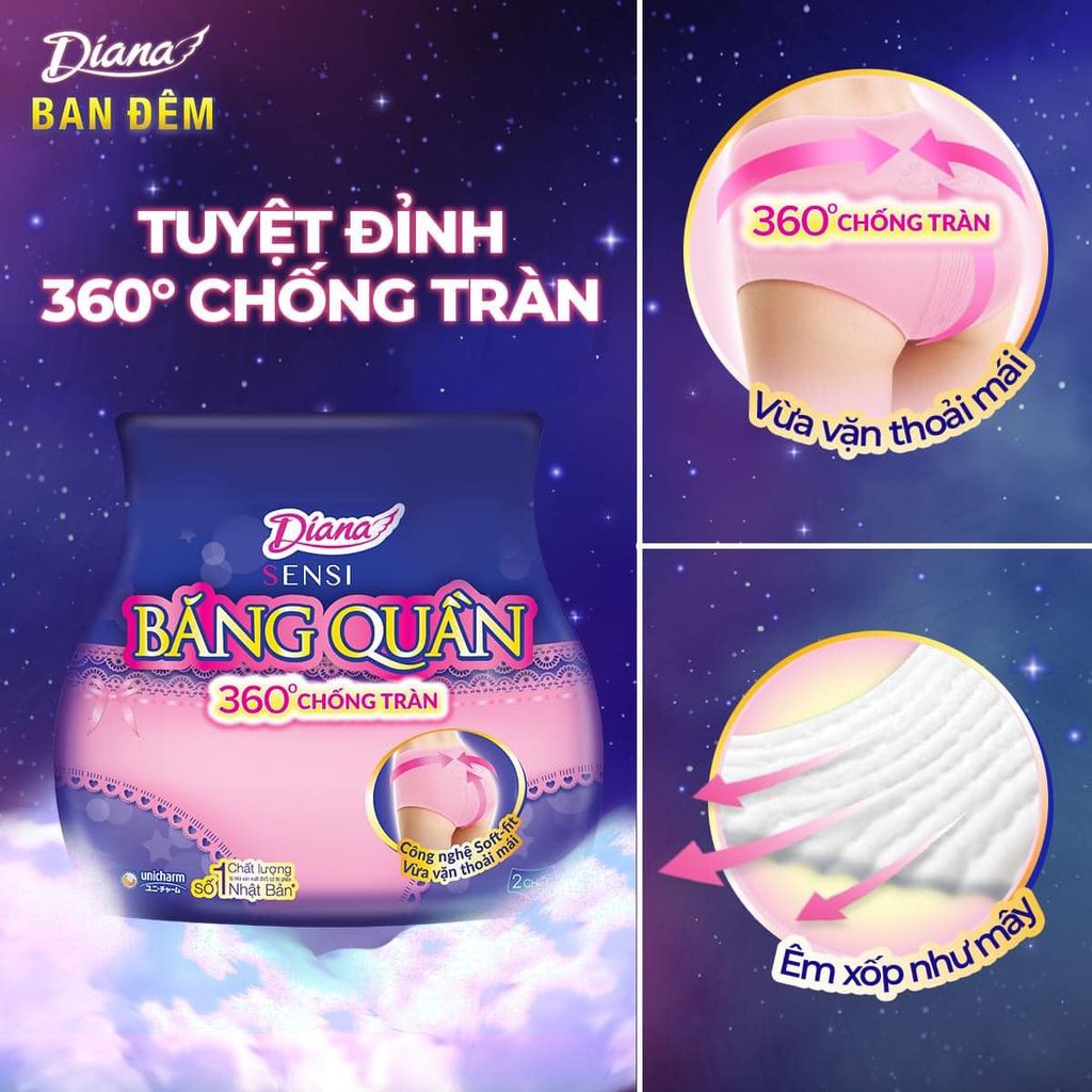 Băng Vệ Sinh Dạng Quần Diana Dùng Ban Đêm 360 Chống Tràn (85cm - 105cm) 2 Miếng