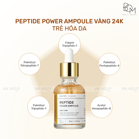 Tinh Chất Vàng 24k BOM Peptide Power Ampoule Làm Sáng Và Săn Chắc Da 30ml