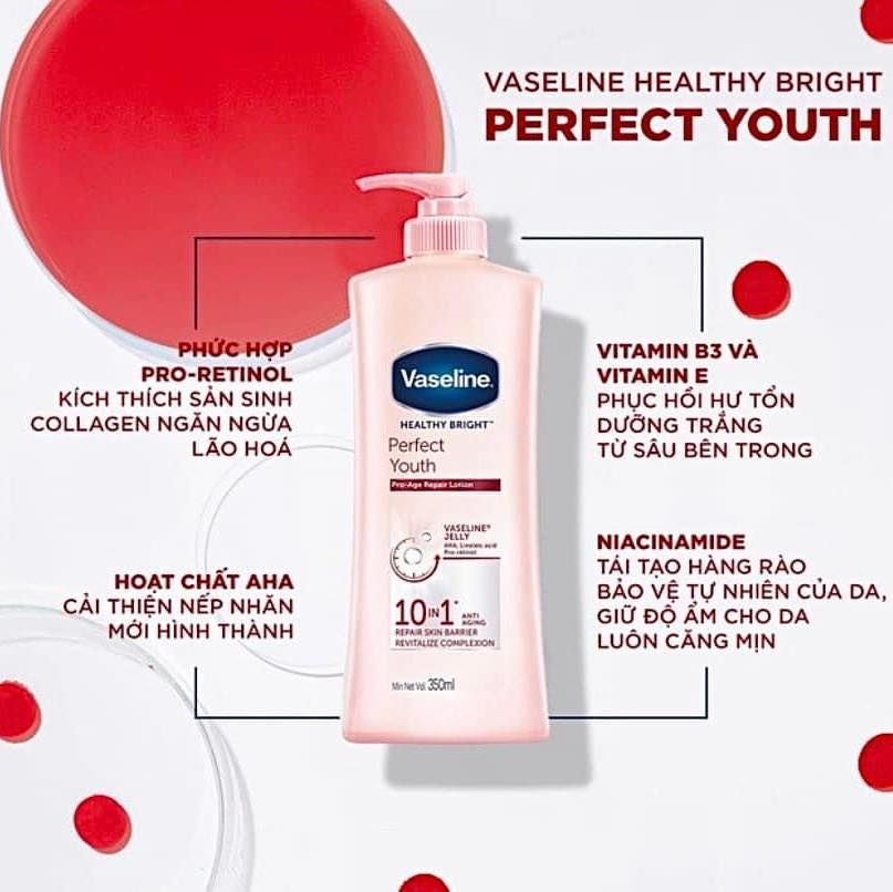 Sữa Dưỡng Thể Vaseline Healthy Bright Perfect Youth Pro-Age Repair Lotion Ngăn Ngừa Lão Hoá  350ml