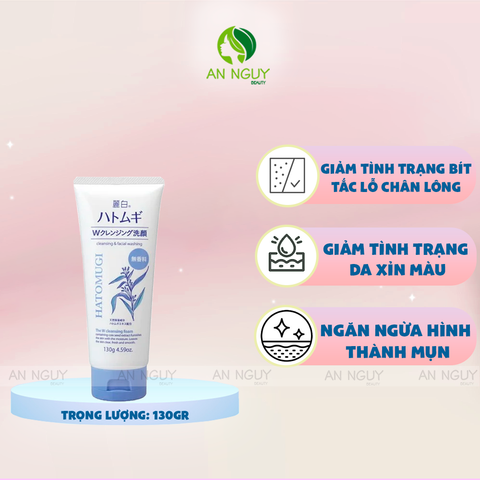 Sữa Rửa Mặt Không Mùi Hatomugi W Cleansing Foam Giúp Làm Sạch Sâu