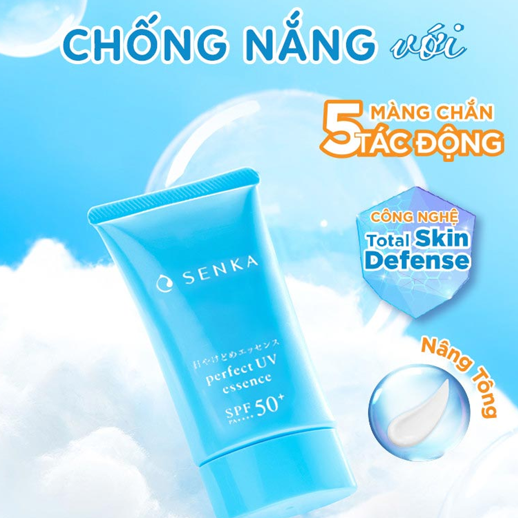 Tinh Chất Chống Nắng Senka Perfect UV Essence SPF50+ PA++++ Nâng Tông Sáng  Mượt Da Dầu Mẫu Mới 50gTinh Chất Chống Nắng Senka Perfect UV Essence SPF50+  PA++++ Nâng Tông – annguy.beauty