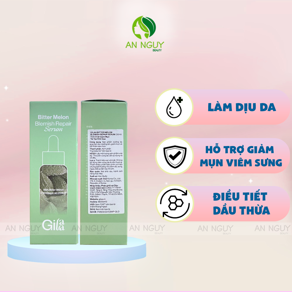 Tinh Chất Gilaa Bitter Melon Blemish Repair Serum Khổ Qua & Aczero Giảm Mụn Tái Tạo 30ml