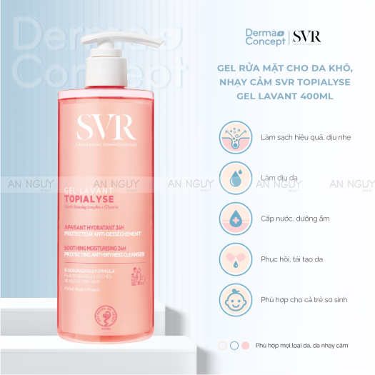 Gel Rửa Mặt SVR Topialyse Gel Lavant Dành Cho Da Khô, Nhạy Cảm 400ml