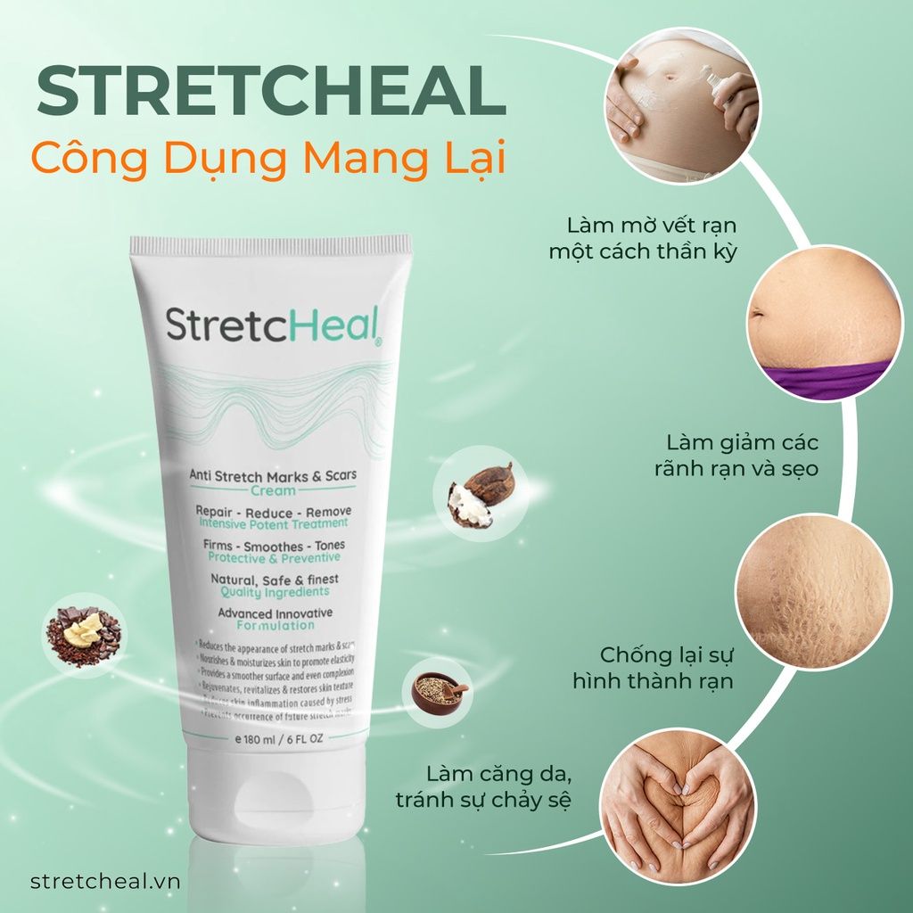 Kem Trị Rạn Và Xoá Mờ Rạn Da StretcHeal Giúp Đàn Hồi, Tái Tạo Da 180ml