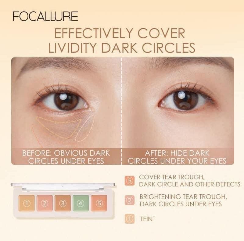 Bảng Kem Che Khuyết Điểm 5 Ô Focallure Color Concealer Palette Kháng Nước Lâu Trôi 4.3gr