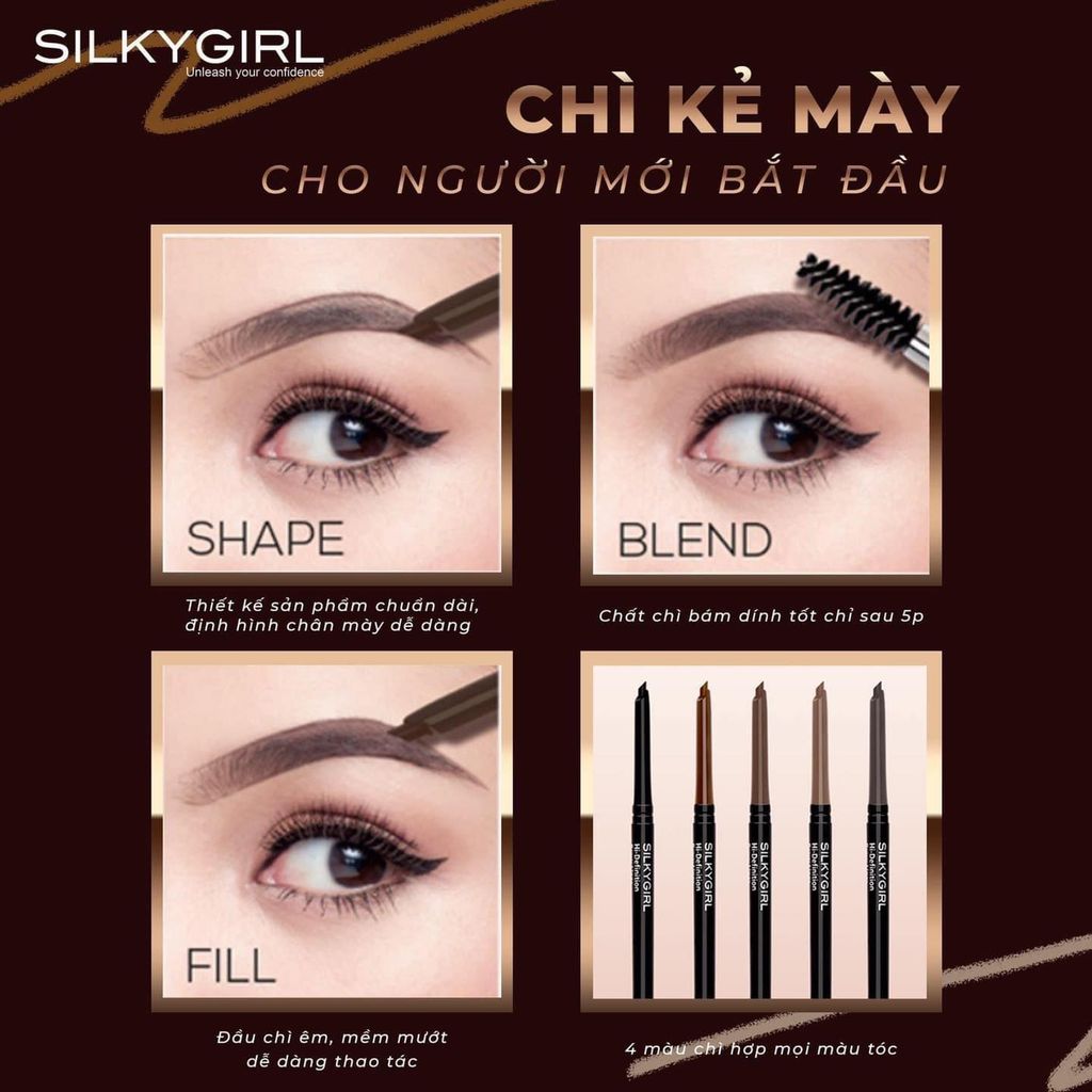 Chì Kẻ Mày 2 Đầu SilkyGirl Hi-Definition Brow Liner Tiện Lợi, Lâu Trôi 0.35gr