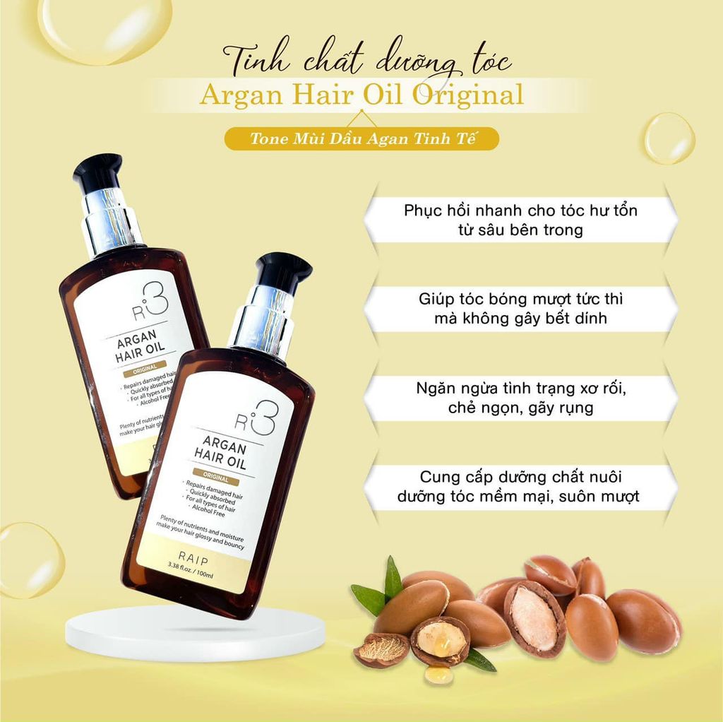 Dầu Dưỡng Tóc Raip R3 Argan Hair Oil Giảm Hư Tổn, Giúp Tóc Suôn Mượt 100ml