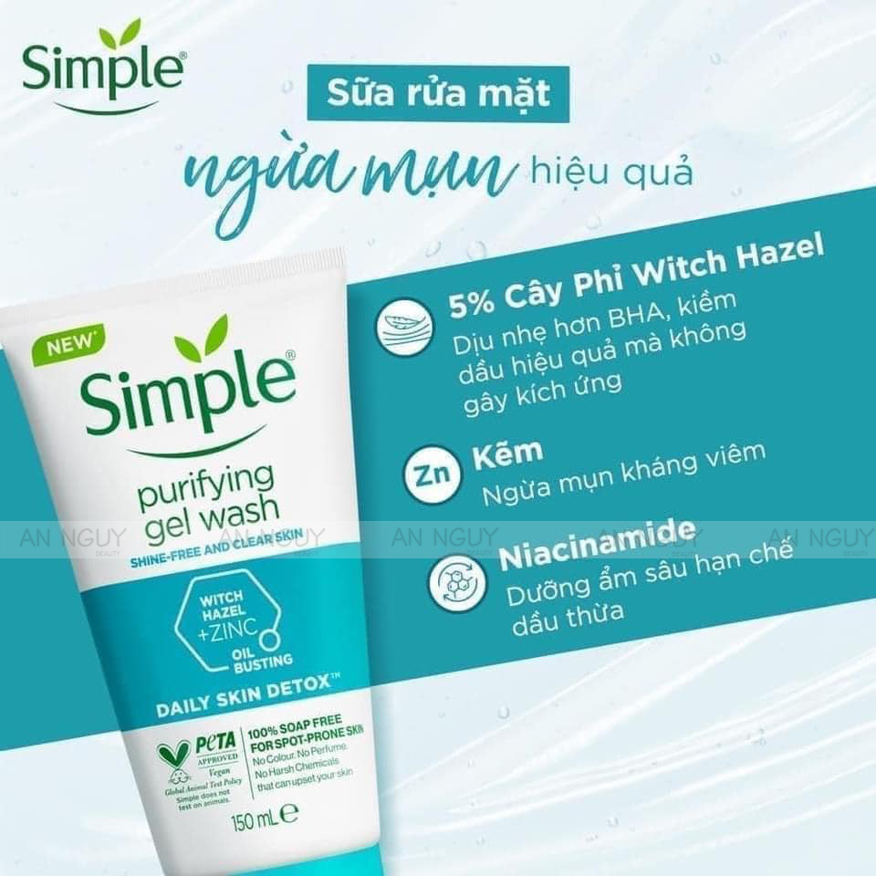 Sữa Rửa Mặt Simple Daily Skin Detox Purifying Facial Wash Cho Da Dầu 150ml