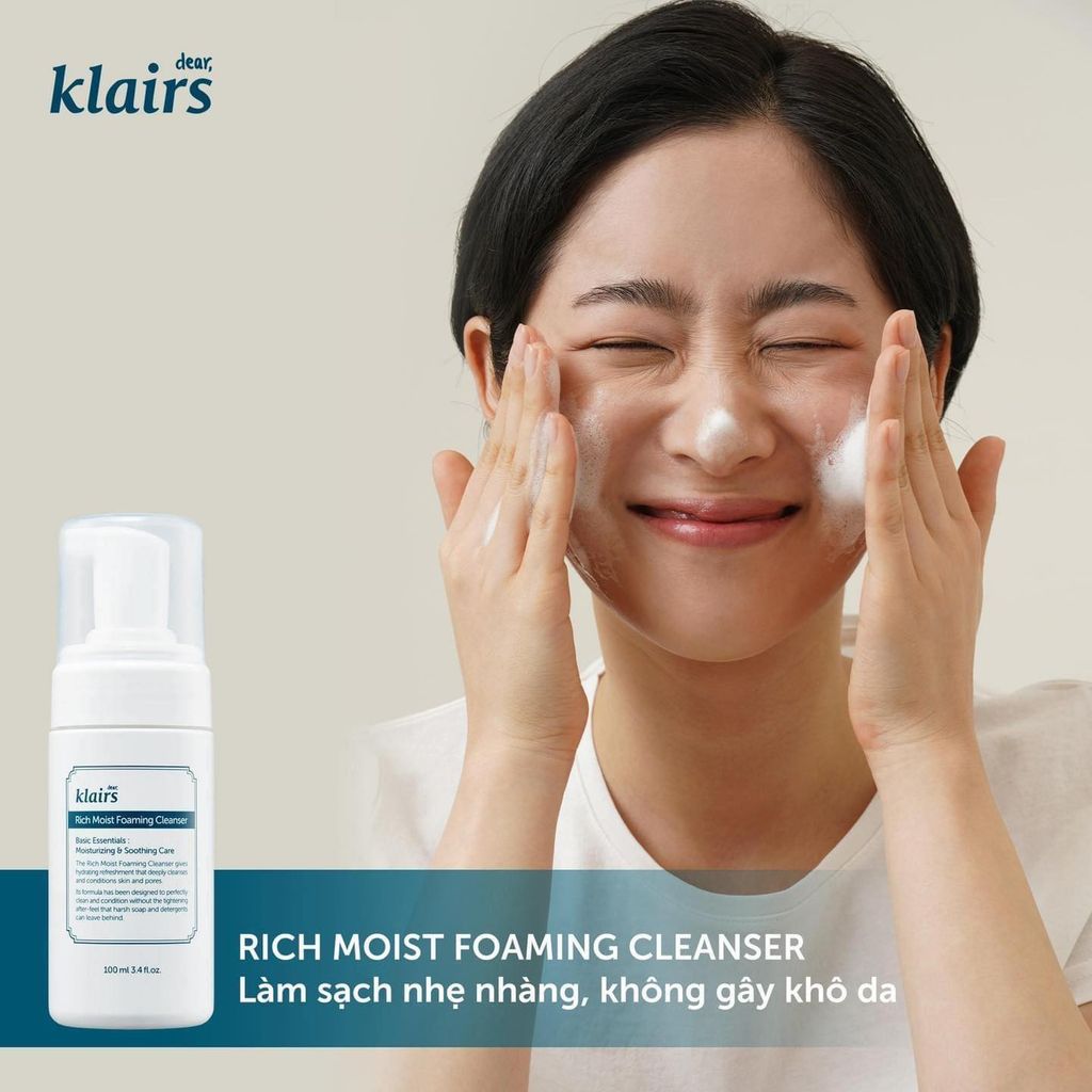 Sữa Rửa Mặt Klairs Rich Moist Foaming Cleanser Giúp Làm Sạch & Dưỡng Ẩm 100ml