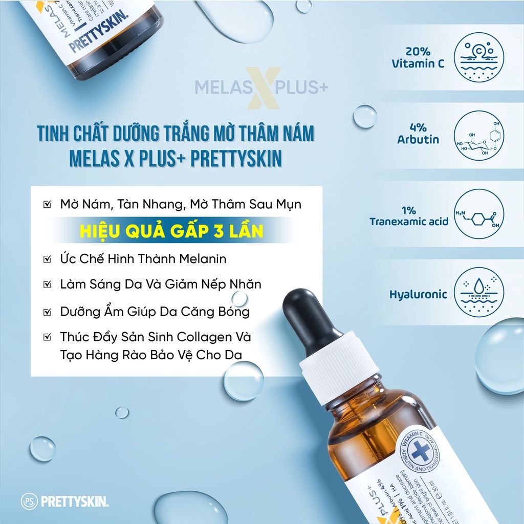 Tinh Chất PrettySkin Melas X Plus+ Dưỡng Trắng Mờ Thâm 30ml