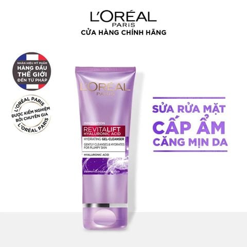 Sữa Rửa Mặt L'Oreal Paris Revitalift Hyaluronic Acid Hydrating Gel-Cleanser Cấp Ẩm Và Căng Mịn Da 100ml