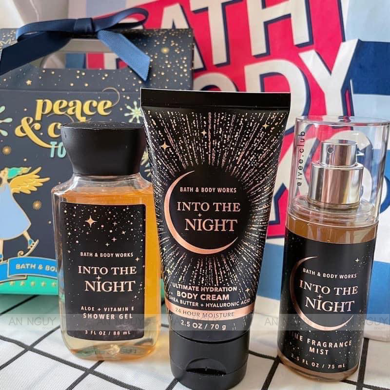 Set 3 Món Mini Body Mist + Body Cream + Shower Gel Bath & Body Works Into The Night