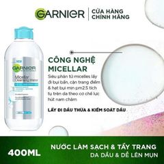 Nước Tẩy Trang Garnier Micellar Cleansing Water For Oily & Acne-Prone Skin Dành Cho Da Dầu Và Mụn