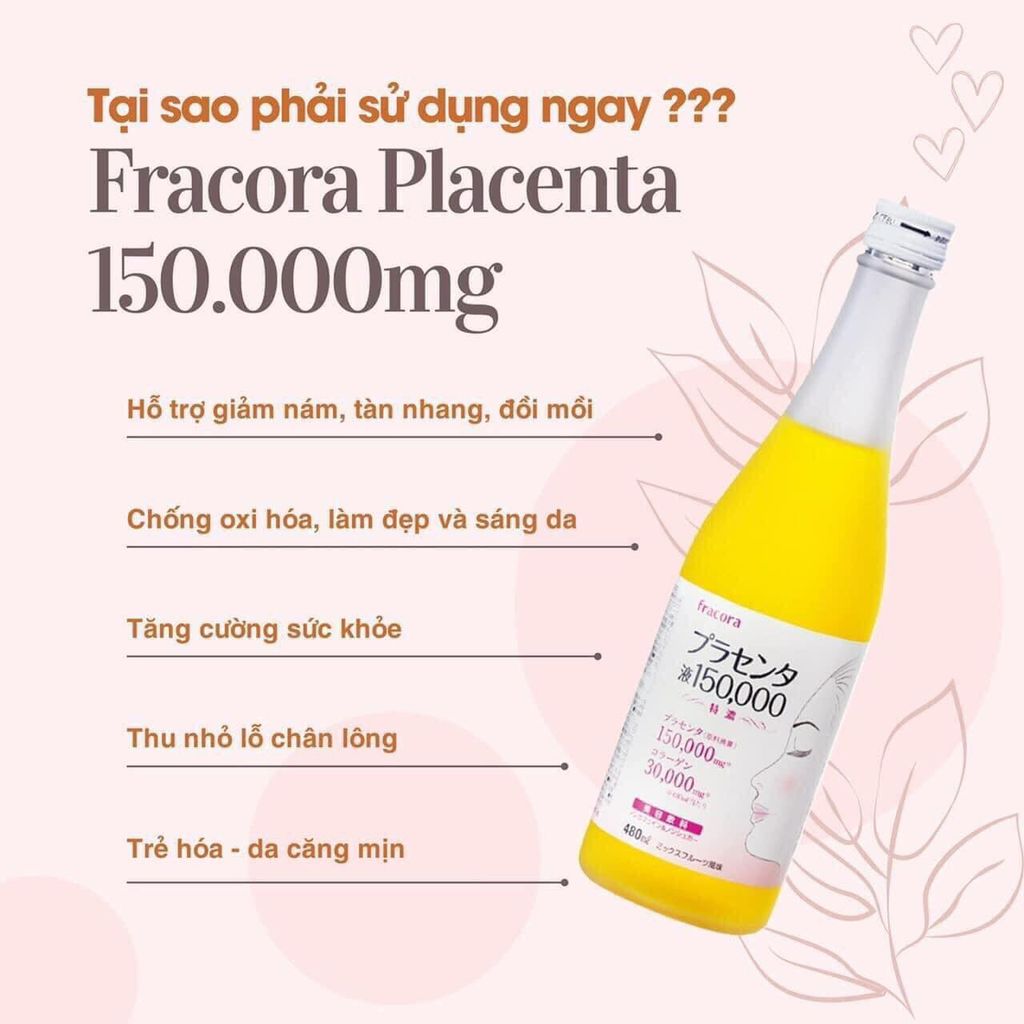 Nước Uống Nhau Thai Fracora Placenta 150000mg Hỗ Trợ Giảm Thâm Nám, Sáng Da 480ml