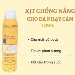 Xịt Chống Nắng Bioderma Photoderm Brume Invisible SPF50+ Dùng Cho Cả Mặt Và Body 150ml