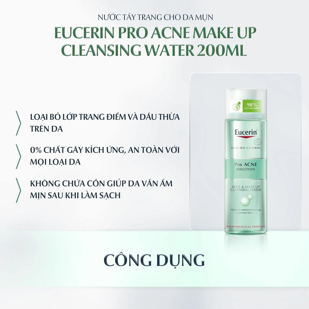 Nước Tẩy Trang Eucerin Pro ACNE Solution Acne & Make Up Cleansing Water Dành Cho Da Nhờn Mụn 200ml