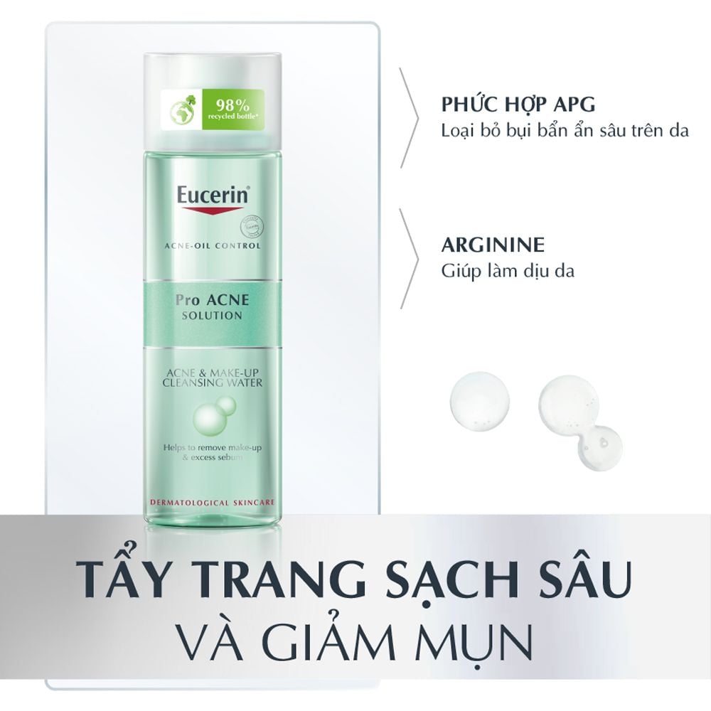 Nước Tẩy Trang Eucerin Pro ACNE Solution Acne & Make Up Cleansing Water Dành Cho Da Nhờn Mụn 200ml