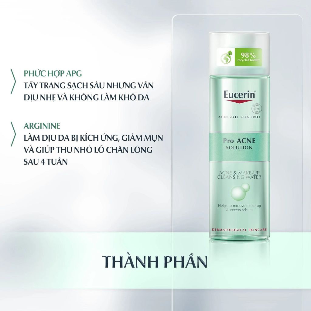 Nước Tẩy Trang Eucerin Pro ACNE Solution Acne & Make Up Cleansing Water Dành Cho Da Nhờn Mụn 200ml