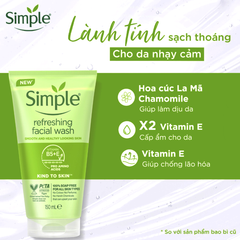 Sữa Rửa Mặt Simple Kind To Skin Refreshing Facial Wash Gel Cho Da Nhạy Cảm